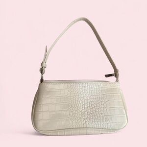 Croc-Embossed Cream Shoulder Bag for Women